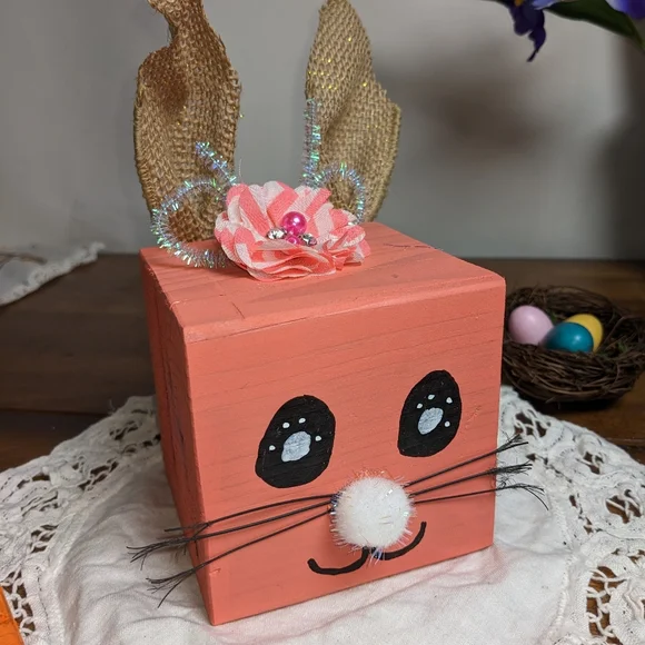 Wood Block Bunny HANDCRAFTED HANDPAINTED Easter Many Colors Available! - Picture 3 of 4